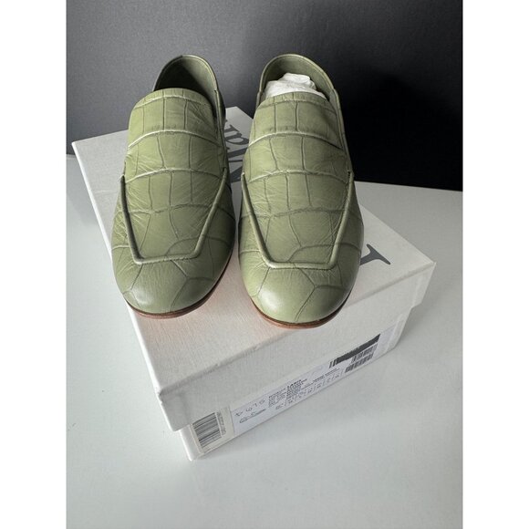 Max Mara Leather Crocodile Print Loafer Flats Green Laris US 8 EU 38 NIB $675 - Picture 4 of 11